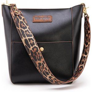 Women Black Wrangler Bucket Shoulder with Guitar Strap Purses